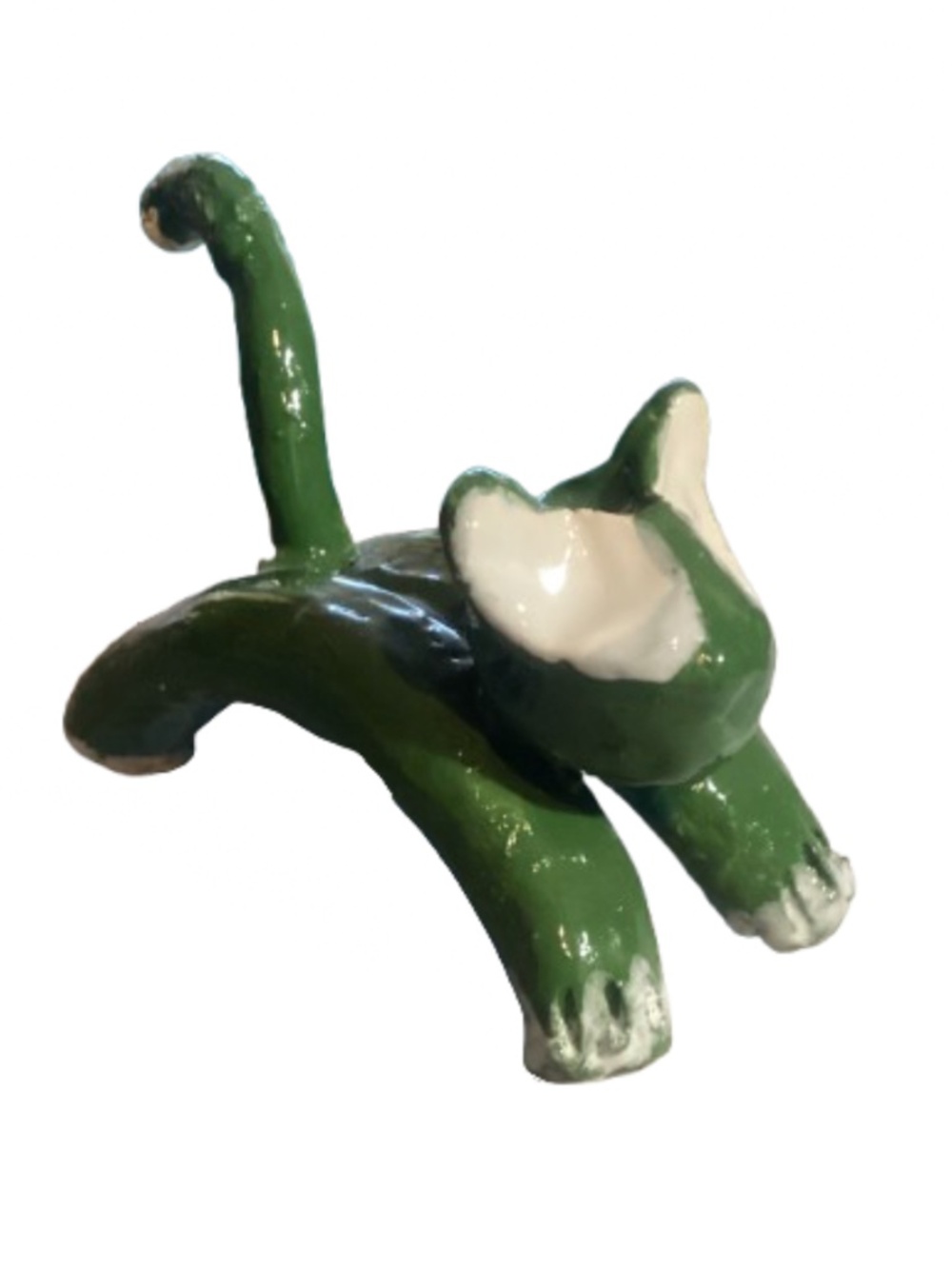 Frolicking Green Cat - Handcrafted Ceramic #Art